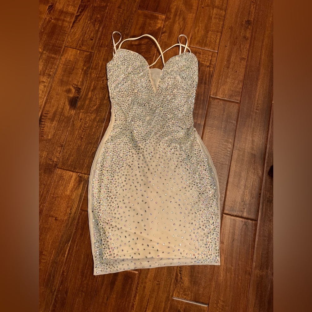 Nude Rhinestone Mesh party dress